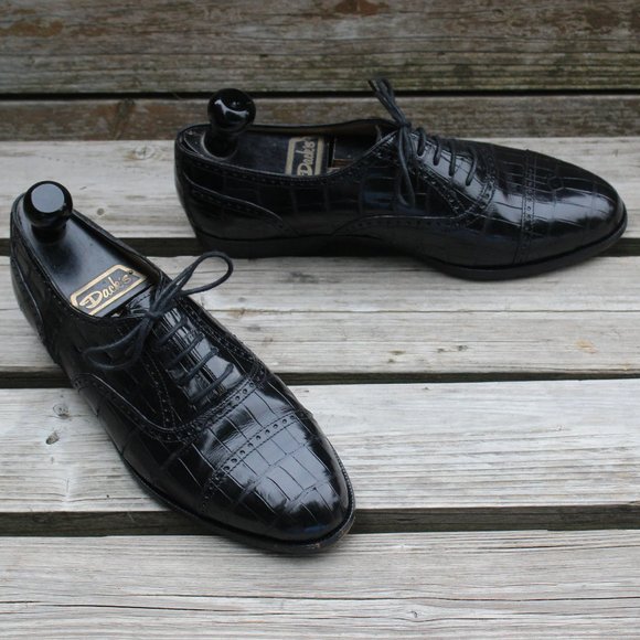 Vintage Cole Haan Black Genuine Alligator Cap Toe Oxford, Men's 7.5 M, EUC - Picture 1 of 13